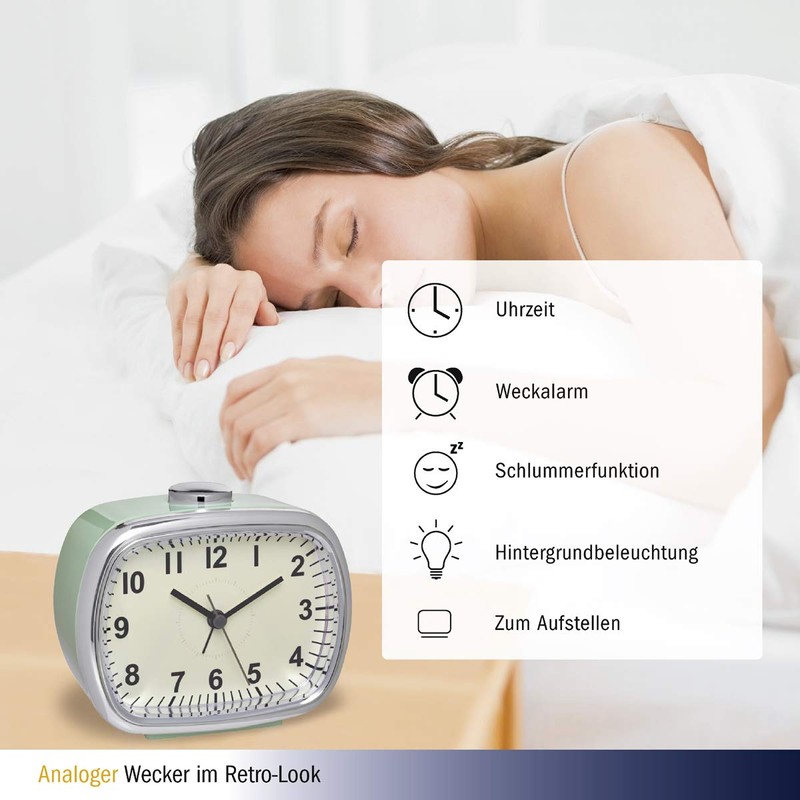 TFA Dostmann 60.1032.04 Electronic Alarm Clock Retro Look Large Analogue