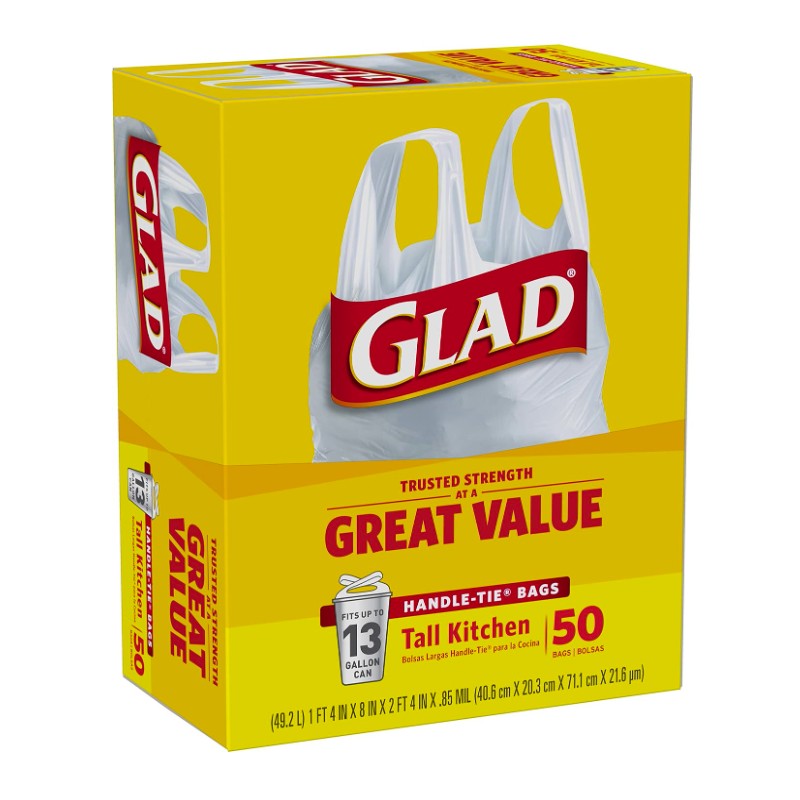 Glad Tall Kitchen Handle-Tie Trash Bags - 13 Gallon White,