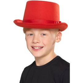 Smiffys Kids Top Hat, Red , Boys Fancy Dress, Child Dress Up Hats