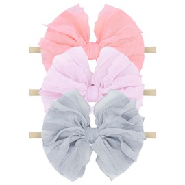 Lanmerry Baby Girls Stretchy Soft Knot Headbands with Hair Bows Newborn Toddler Hairbands Infant Toddlers Kids Hair Accessories Purple Gray Pink 3 PCS