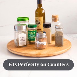 TB Home Lazy Susan Organizer for Cabinet, Pantry or Tabletop – 14" Bamboo Turntable for Kitchen, Counter or Spice Rack Storage