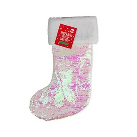 AKEDE Christmas Stockings | Stockings Christmas - Christmas Stocking - Red Christmas Stocking - Christmas Stocking Large - Pink and White Reversible Sequin Christmas Stocking