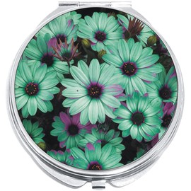 NewCharms Teal Daises Flowers Compact with Mirrors - Perfect Pocket and Purse Size Folding Mirror for Applying Make Up Anywhere