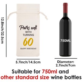 Happy Birthday Wine Bag Gift - Funny Burlap 60th Red Wine Bottle Bag Gifts for Women Men, Ideas 1965 Present with Drawstring for 60 Years Old Birthday Party Decoration