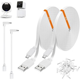 2 Pack 30ft Power Extension  Compatible with Wyze Cam v4,Wyze Cam Pan v3,Wyze OG,Wyze Cam v3 and v3 Pro  Camera - 9m Long Flat USB to  USB  Cord with L-Shaped Adapter, White - Colour: White, Size: 10 Feet