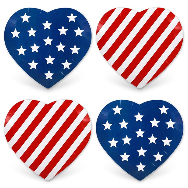 JarThenaAMCS 72Pcs Patriotic Paper Plates Heart Shape Disposable Plates Star