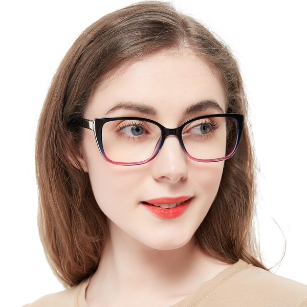 OCCI CHIARI Purple Reading Glasses 1.5+ Womens Square Readers(Clear 1.0x)