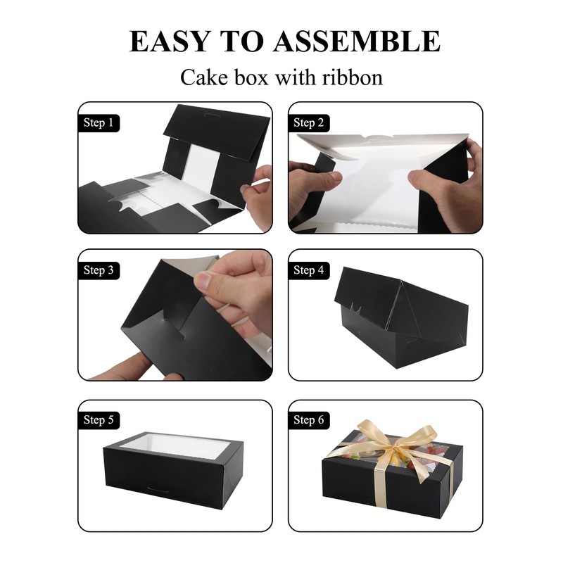 COTOPHER 10Pcs Cookie Boxes with Ribbons, 9x6x3 Inch Bakery Boxes
