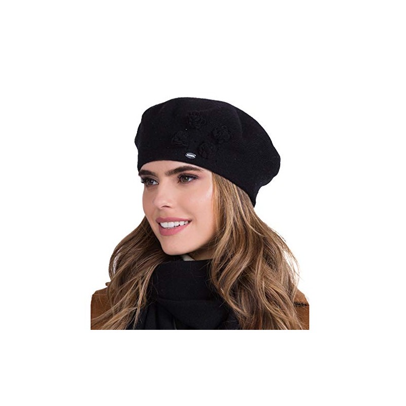 Kamea Ariel Women's Beret Winter Headpiece Patterned Warm, black