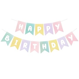 Runhiskii Pastel Happy Birthday Banner, Rainbow Birthday Bunting Sign for Women Girls Boys Birthday Party Decorations, Reusable Girls' Party Backdrop Light Pink Blue Purple Yellow