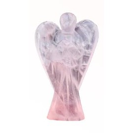 Hand Made Crystal Healing Gemstone Large Guardian Angel, Reiki Powers, 80mm to 85mm(Approx 3"), Hand Carved Angel (Rose Quartz)