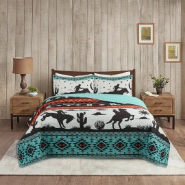 MarCielo 3 Piece Southwestern Cowboy Quilt Set Rustic Bedspread with Western Flair - Queen