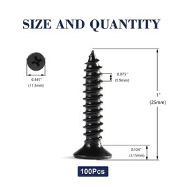 #14 x 1 Wood Screw 100Pcs 18-8 (304) Stainless Steel Screws Flat Head Phillips Fast Self Tapping Drywall Screws Black Oxide by SG TZH