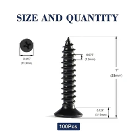 #14 x 1 Wood Screw 100Pcs 18-8 (304) Stainless Steel Screws Flat Head Phillips Fast Self Tapping Drywall Screws Black Oxide by SG TZH
