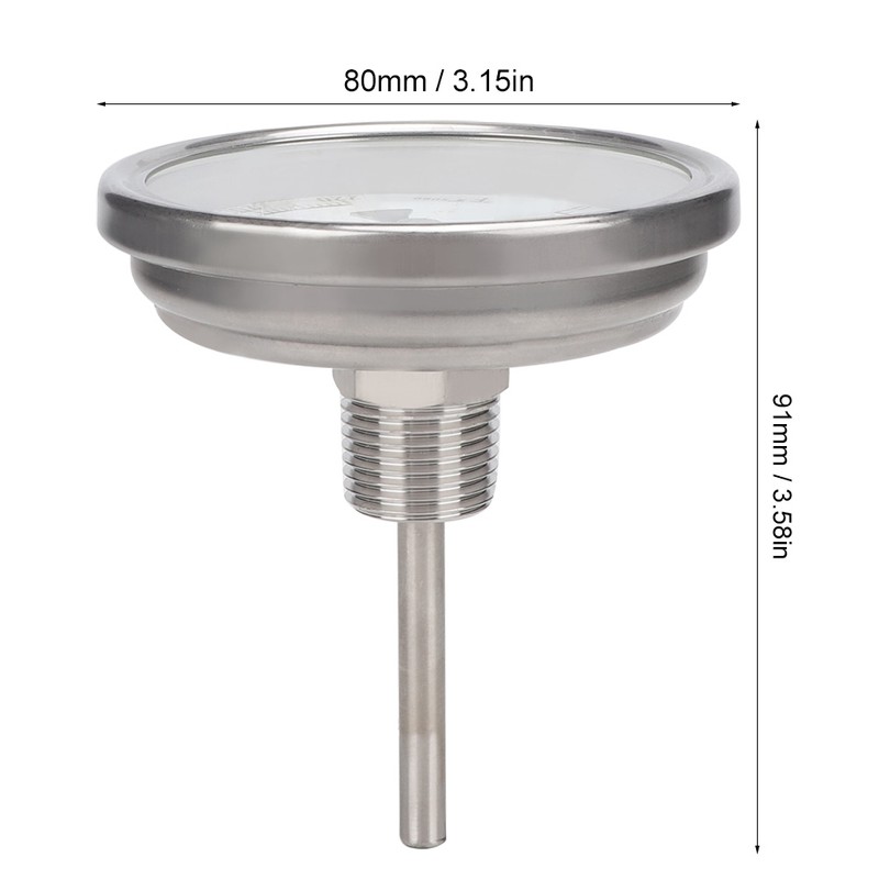 1/2" NPT Stainless Steel Pot Thermometer Metal Dial Thermometer for