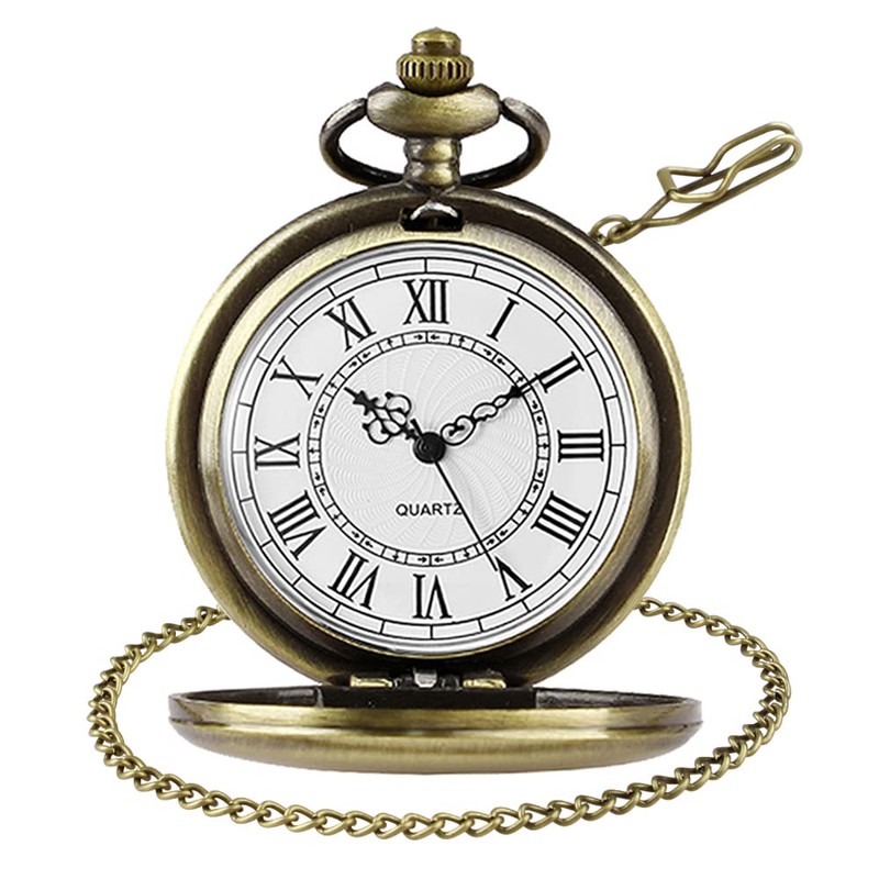 Tiong Classic Smooth Steel Roman Numerals Quartz Pocket Watch with