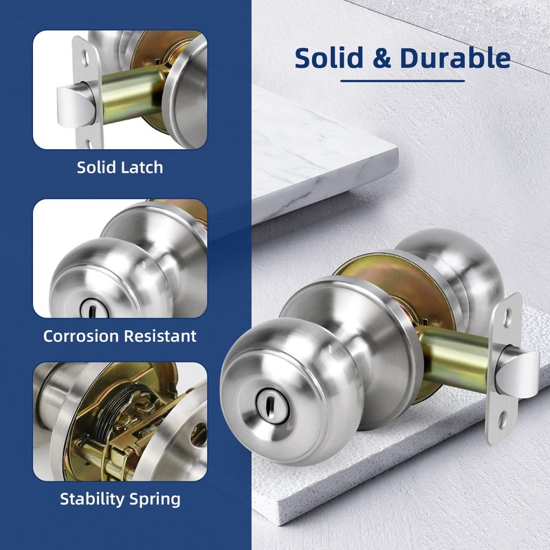 Loqron Privacy Door Knob, Keyless Interior Door Lock, Flat Ball