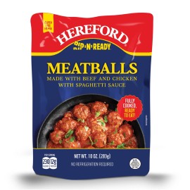 Unbranded (4 pack) Hereford Meatballs with Spaghetti Sauce, Fully Cooked, 10 oz Pouch