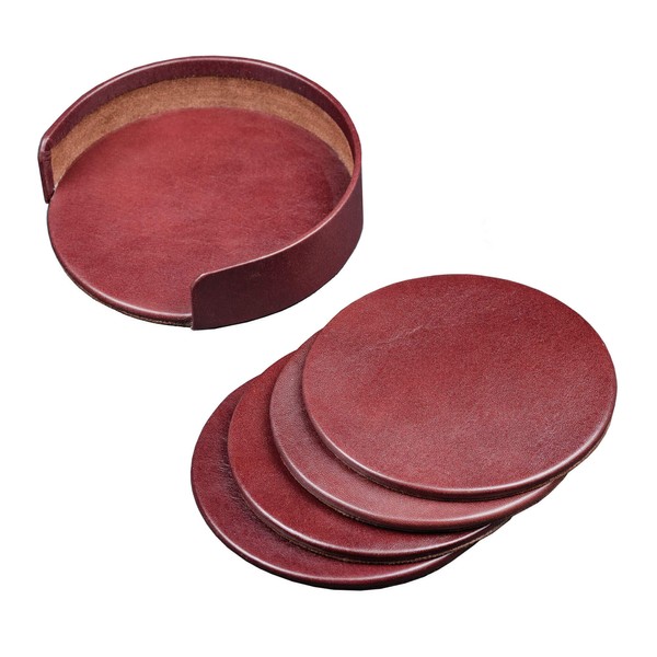 Dacasso Mocha Leather 4-Round Coaster Set
