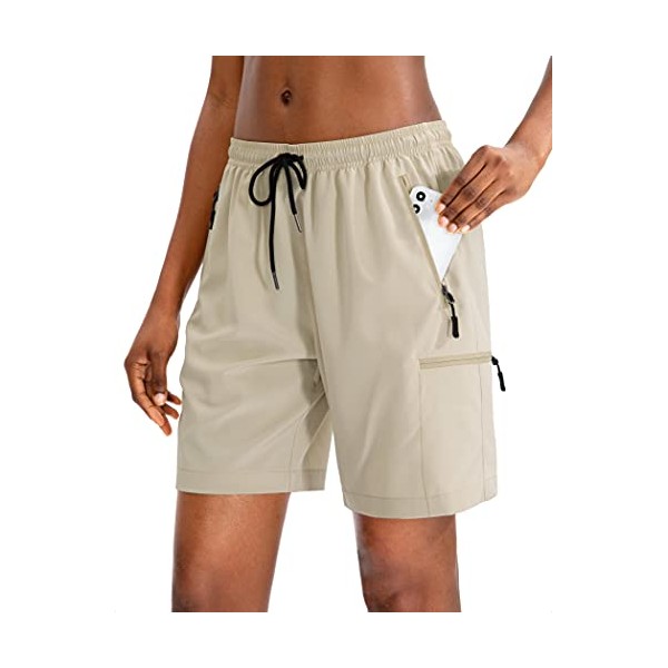 SANTINY Women's Hiking Cargo Shorts Quick Dry Lightweight Summer Shorts for Women Travel Athletic Golf with Zipper Pockets(Khaki_XXL)