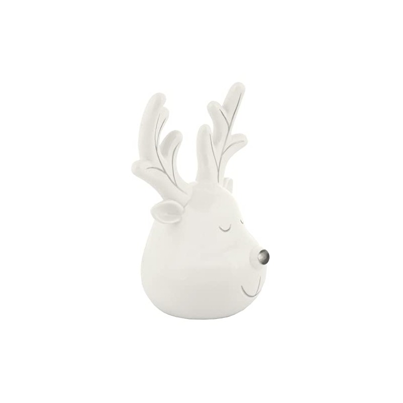 Mr Crimbo White Rudolph Reindeer Head Christmas Ornament Novelty Ceramic