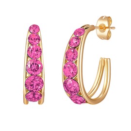 Stunning Austrian Crystal Open Half Hoop Earrings for Women 14K Gold Plated Hypoallergenic Fashion Jewelry (Rose Pink)