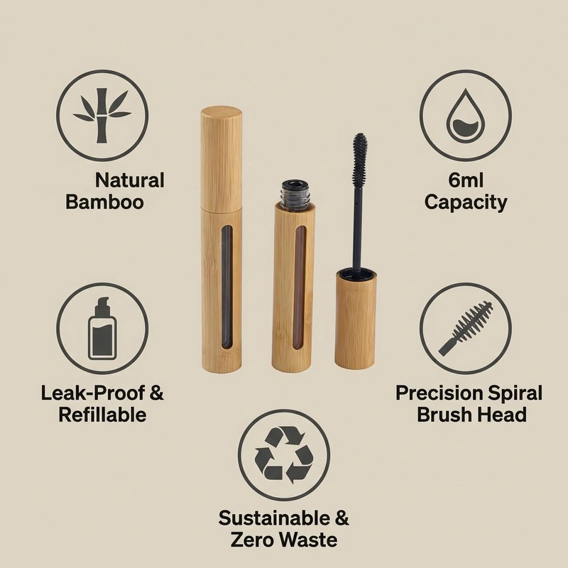 2Pcs Empty Bamboo Mascara Tubes, 6ml Refillable Cosmetic Bottles