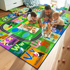 HOMORE Kids Educational Rug, 5x7 Kids Collection Area Rug for Learning Alphabet, Numbers, Colors, Season and Animal Words, Playmat for Classroom Playroom,Green