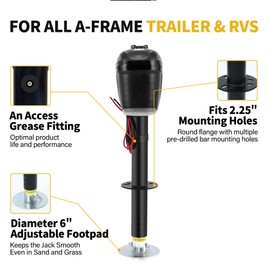 Pafessa 12V Electric A-Frame Trailer Tongue Jack 4000lb Lift Capacity 18” Travel - Add 4.5” with The Drop Foot, Mounting Hardware & Manual Socket Adapter Included, C24-9211