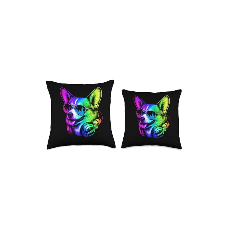 Corgi DJ Headphones Retro Music Dog Lover Throw Pillow