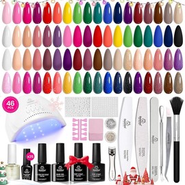 Beetles 25Colors+ Gel Nail Polish Starter Kit【UV Light&Top Base Gel&Diamond Decorations&Stickers&Manicure Tools】DIY Nails Art Gift salon nails at home #SpringTok - Color: 46 PCS 25 Colors Chic Outfits Gel Nail Polish Kit