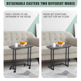 Moncot C Shape End Tables,TV Tray Sofa Table,Couch Table with Removable Wheels,Metal Frame Small End Table,Movable Sofa Side Table, Laptop Side Table, for Living Room,Bedroom,Black