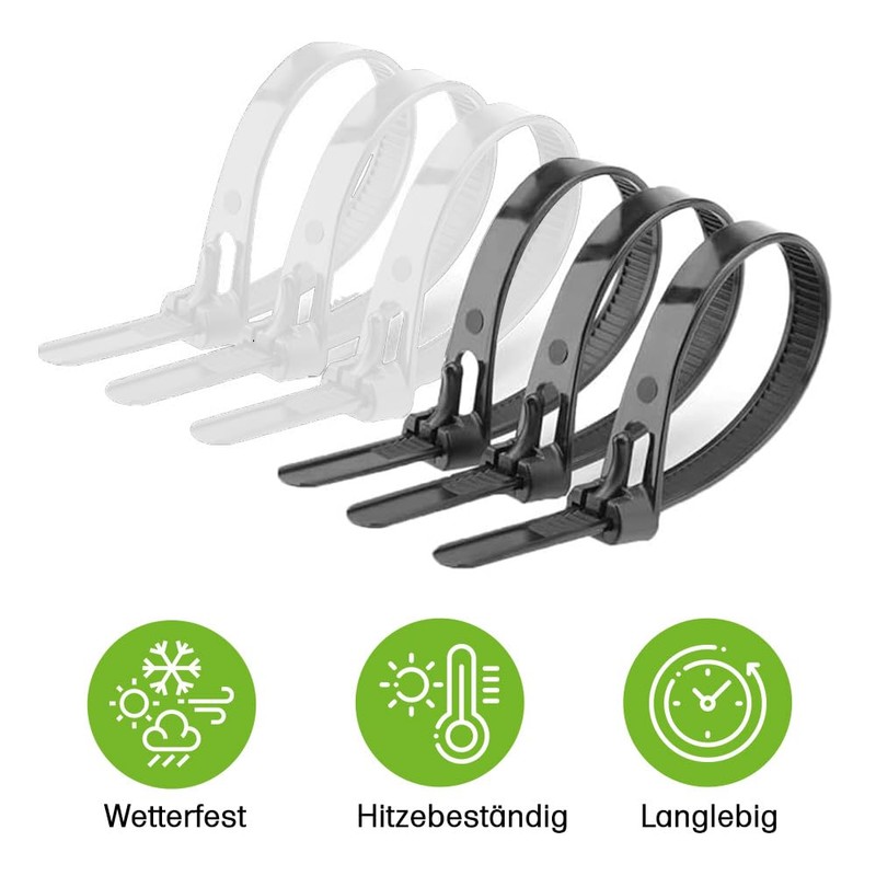 Offgridtec Reusable Self Locking Cable Ties 7.6mm x 200mm Heat