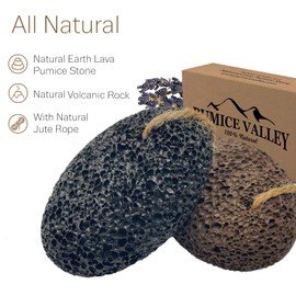 Pumice Valley Pumice Stones for Feet - Natural Black Brown Earth Lava Stones Pack of 2 - Callus Corn Remover for Feet Heels and Palm - Pedicure Exfoliation Tool - Dry Dead Skin Scrubber - Health Foot Care