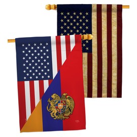 Breeze Decor Armenia US Friendship House Flag Pack Regional American Alliance World Country Particular Area Vintage Applique Decoration Banner Small Garden Yard Gift Double-Sided, Made in USA