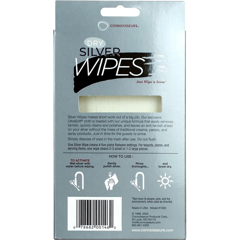 Connoisseurs Silver Cleaner Wipes for Sterling Silver Jewelry and Tableware