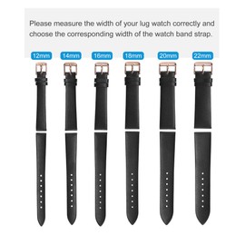 uxcell Black Genuine Leather Band 12mm Width, Flat Thin Elegant Leather Watch Strap Rose Gold Buckle for Men and Women