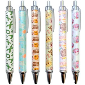 6PC Mental Health Awareness Pens Matters Illness Ribbon World Month Ink Ballpoint Pen Depression Prevention Desk Decor Decoration Office Supplies Items Gift Gifts Bags Accessories for Work