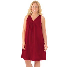 Exquisite Form 30107 Women's Nylon Tricot Sleeveless Short Knee Length Nightgown, Sangria, Medium