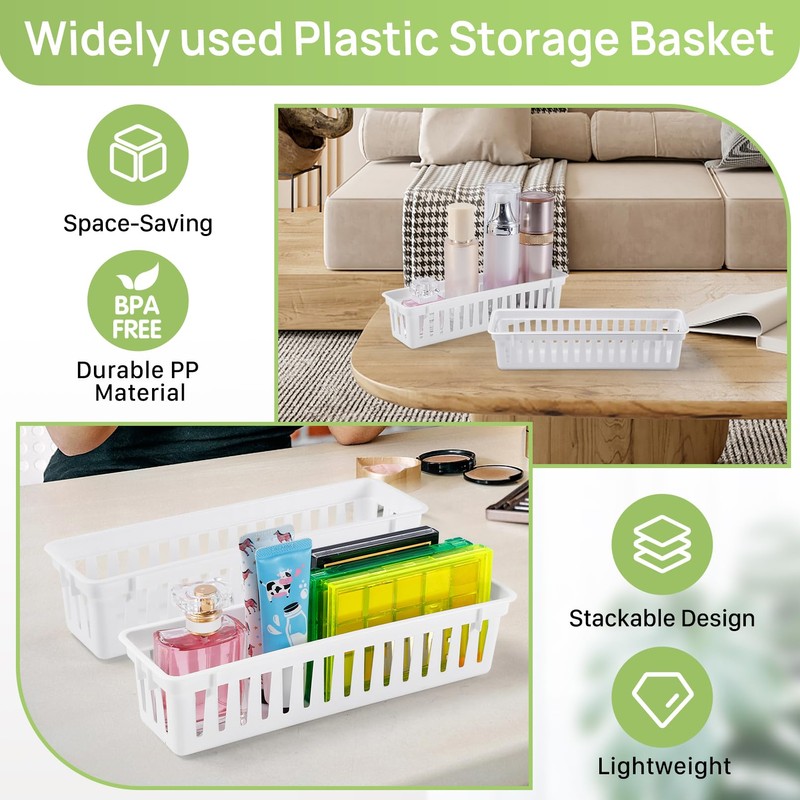 Dyrfolm 24 Pack Slim Plastic Storage Baskets Tray for Organizing,Classroom