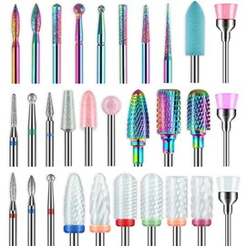 Depvko 30Pcs Nail Drill Bits,3/32 Inch Ceramic Drill Bits for Nails Sets Acrylic, Diamond Cuticle Efile Carbide Remover Bits for Home Salon Acrylic Gel Nail Manicure Pedicure Tools(Come with 3 Cases)