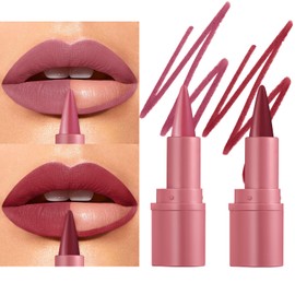 Jolilab 2Pcs 2 in 1 Lip Liner Lipstick Set, Gradient Matte Nude Velvet Lip Liner Pencil High Pigmented Long Lasting Natural Smooth Lip Makeup Easy-to-Use Crayon Form and Cone Tip（05#+06#.）