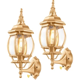 VIANIS 2 Pack Dusk to Dawn Porch Lights Outdoor, Gold Exterior Wall Lantern, Modern Outdoor Sconce Light, Waterproof Coach Lights for House, Outside Garage Lighting Fixtures Wall Mount