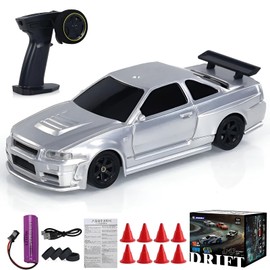 HSOH Rc Drift Car, 1/43 Scale 4WD with Full Proportional Control & 2.4G High Speed, 15km/h, LED Lights & Drift Tires, RTR Mini Racing Car for Adults - Indoor/Outdoor Use (4304 1Battery Box)