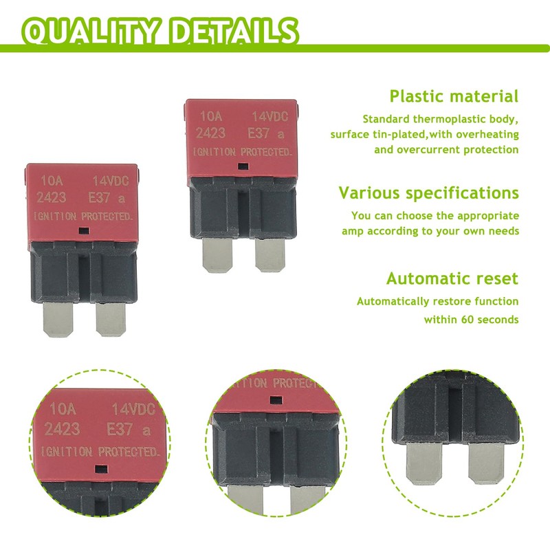 EPLZON 10A DC 12V-14V Auto Reset Circuit Breaker ATC/ATO Low
