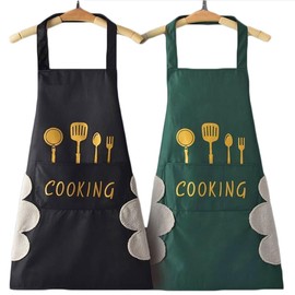 2 Pack Kitchen Cooking Aprons, Waterproof and Oil-Proof Wipe-able Hand Apron, Chef Apron with Pockets for Women Men black