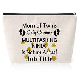 Mom of Twins Gift Makeup Bag Twins Mama Gifts Pregnancy Announcement Gift for New Mom Travel Zipper Cosmetic Bag Mommy to Be Gifts Mother's Day Christmas Birthday Presents for Twins Mama