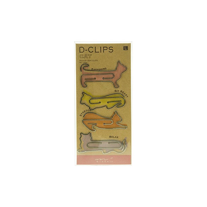 Midori Large Paper Clips, D-Clips, L, Cat Shape, Assorted (43189006)