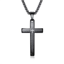 AIKS Men's Cross Scripture Scripture Engraved Black Cross Pendant, Good Luck Protection, Amulet Necklace, Religious Style, Birthday, Popular, Present, Stainless Steel