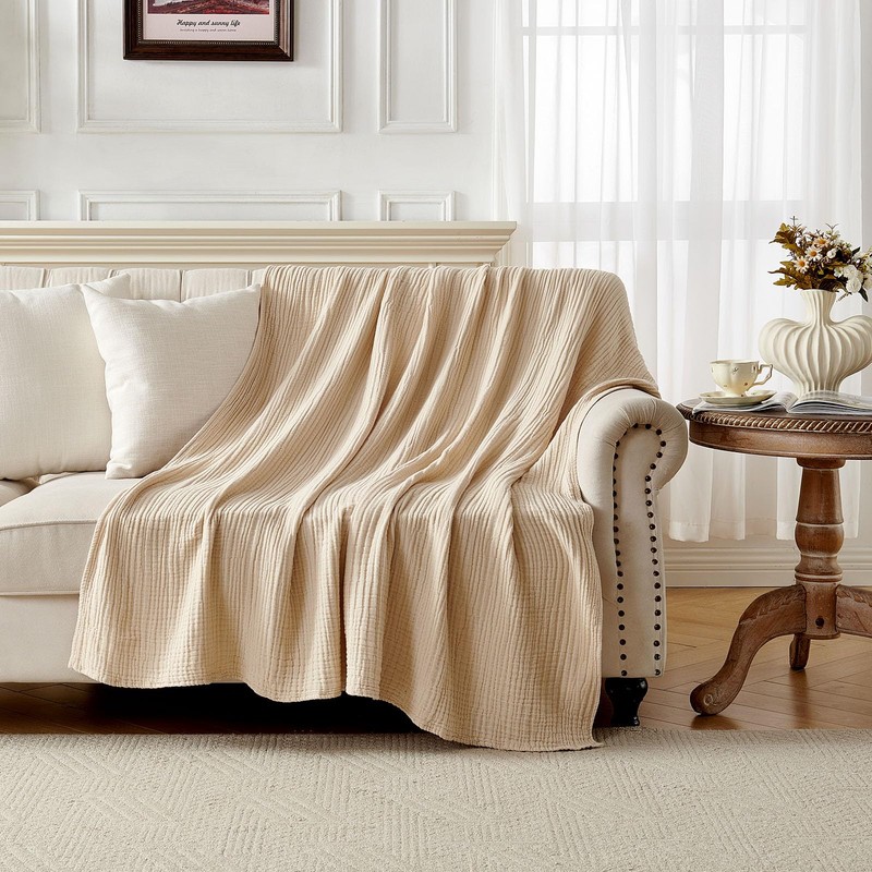 Joydeco 100% Cotton Muslin Throw Blanket for Couch Bed and